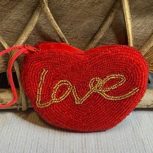 Red beaded heart small wallet